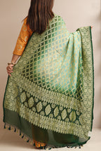 Blue & Green Banarasi Bandhani Pure Georgette Dupatta - Luxurion World- Crafted Heirlooms