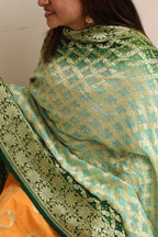 Blue & Green Banarasi Bandhani Pure Georgette Dupatta - Luxurion World- Crafted Heirlooms