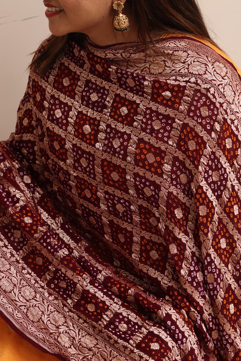 Maroon Banarasi Bandhani Pure Georgette Dupatta - Luxurion World