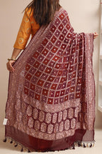 Maroon Banarasi Bandhani Pure Georgette Dupatta - Luxurion World- Crafted Heirlooms