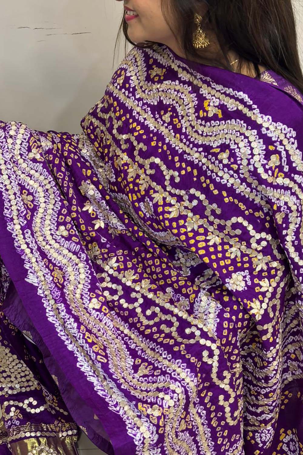 Elegant Purple Bandhani Gota Work Pure Gajji Silk Dupatta - Luxurion World