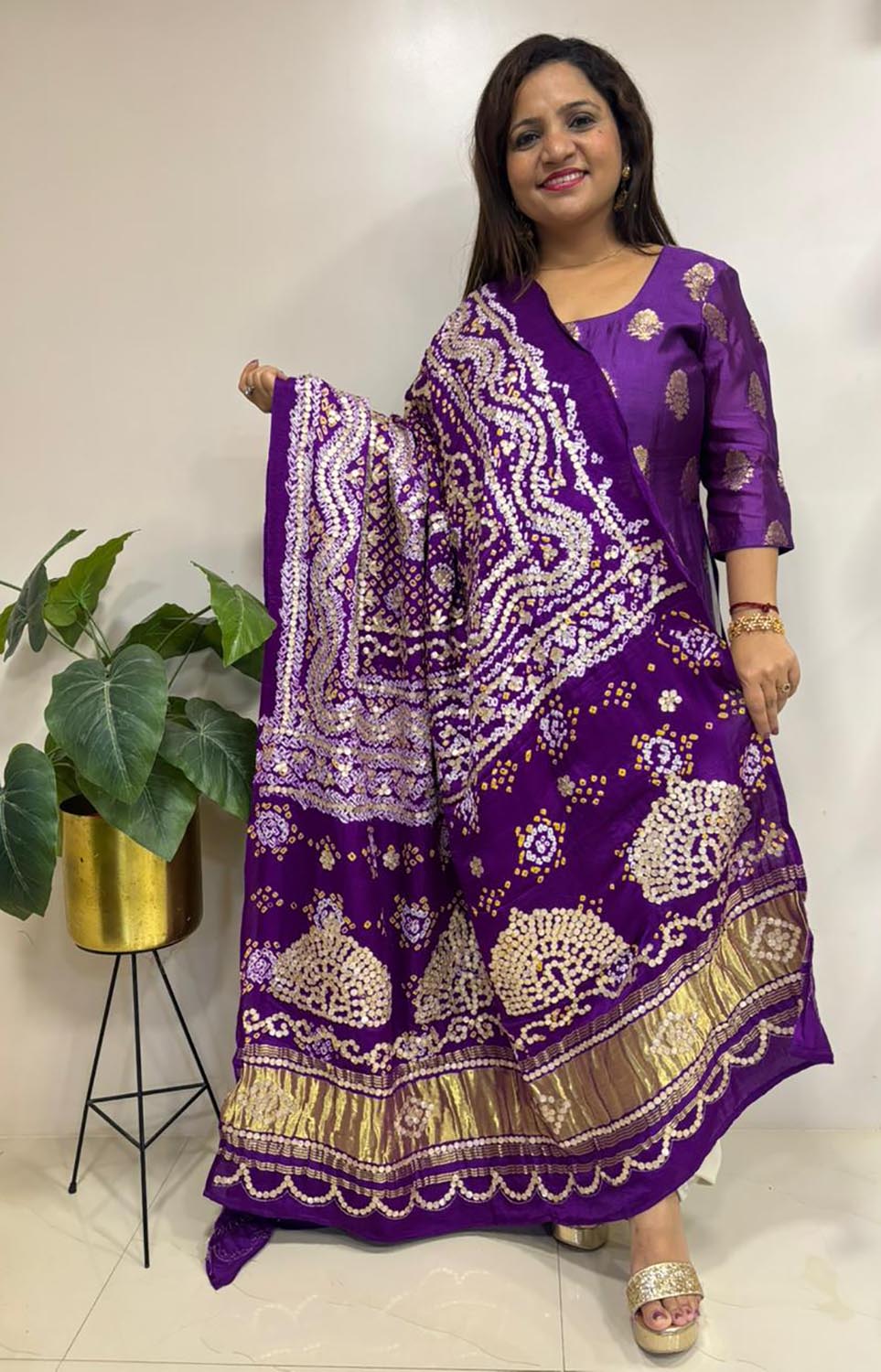Elegant Purple Bandhani Gota Work Pure Gajji Silk Dupatta - Luxurion World