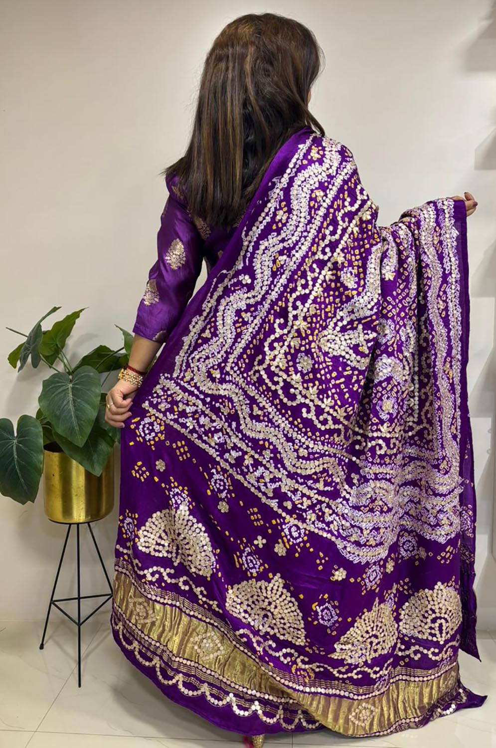 Elegant Purple Bandhani Gota Work Pure Gajji Silk Dupatta - Luxurion World