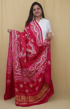 Stunning Pink Bandhani Gota Work Dupatta in Pure Gajji Silk - Luxurion World