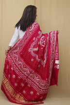 Stunning Pink Bandhani Gota Work Dupatta in Pure Gajji Silk - Luxurion World