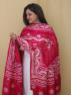 Stunning Pink Bandhani Gota Work Dupatta in Pure Gajji Silk - Luxurion World