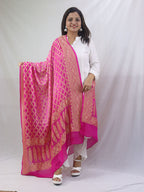 Stunning Pink Banarasi Bandhani Georgette Dupatta with Neemzari Border - Luxurion World