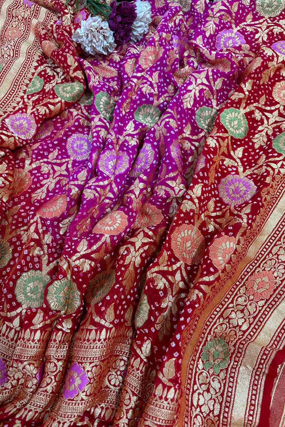 Stunning Red Banarasi Bandhani Pure Georgette Dupatta - Luxurion World