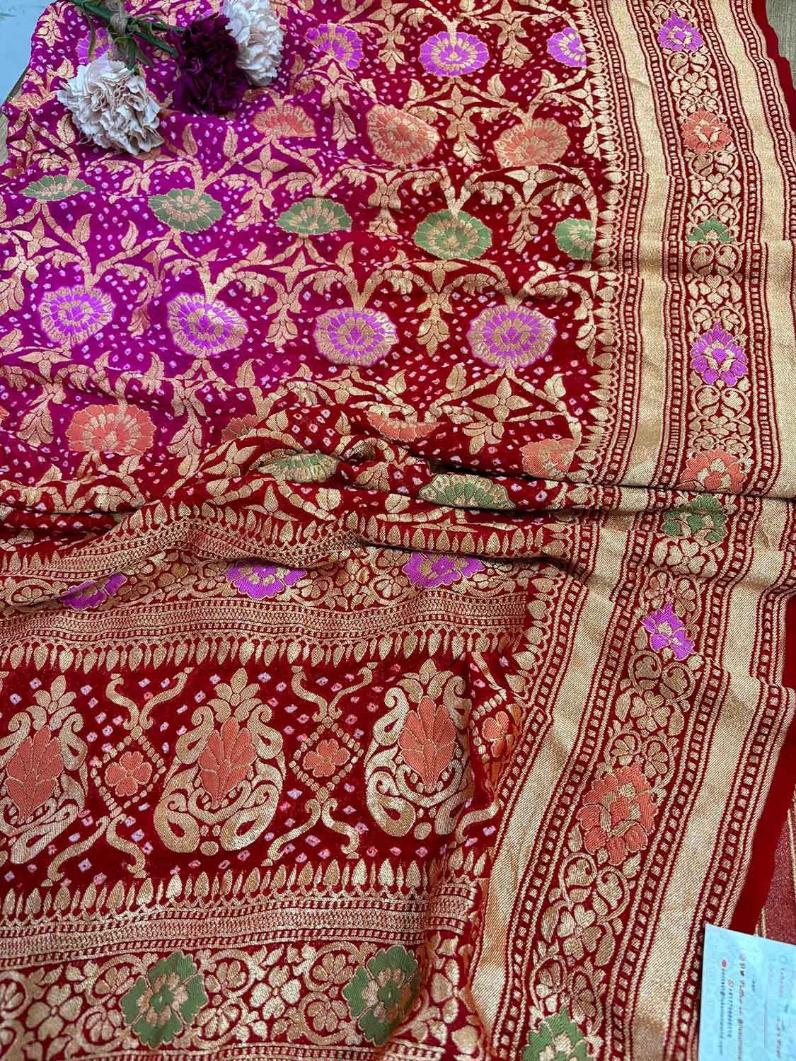 Stunning Red Banarasi Bandhani Pure Georgette Dupatta - Luxurion World
