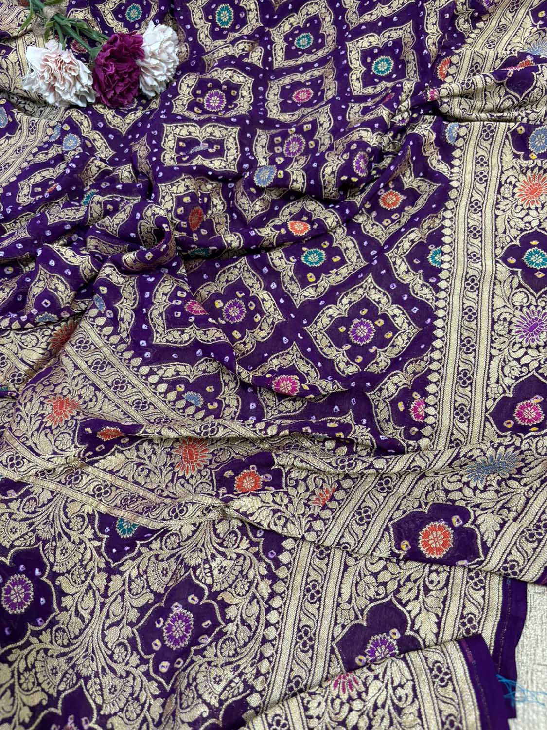 Exquisite Purple Banarasi Bandhani Pure Georgette Dupatta - Luxurion World
