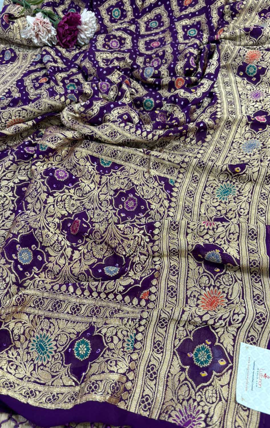Exquisite Purple Banarasi Bandhani Pure Georgette Dupatta - Luxurion World