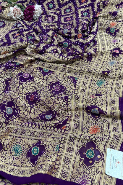 Exquisite Purple Banarasi Bandhani Pure Georgette Dupatta - Luxurion World