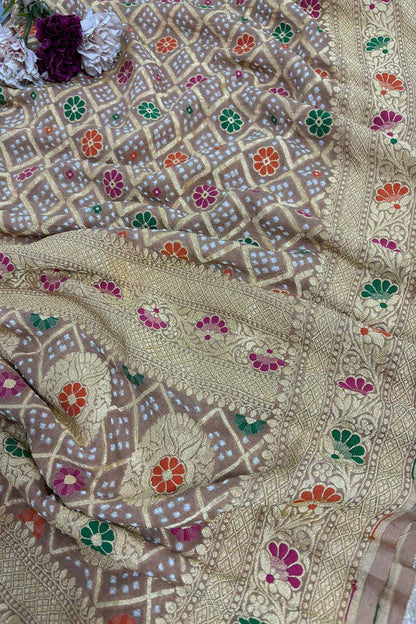 Pastel Banarasi Bandhani Pure Georgette Dupatta - Luxurion World