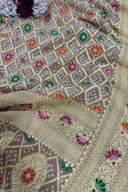 Pastel Banarasi Bandhani Pure Georgette Dupatta - Luxurion World