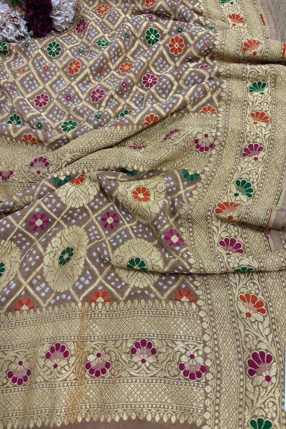 Pastel Banarasi Bandhani Pure Georgette Dupatta - Luxurion World