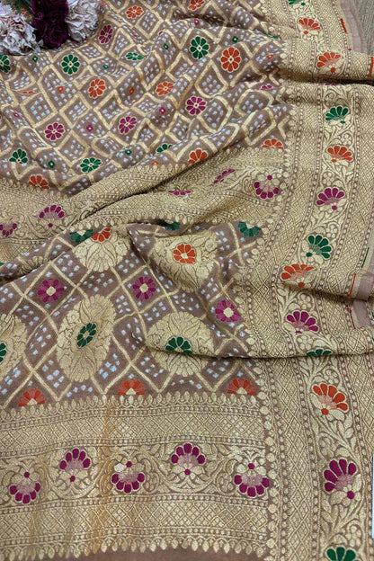 Pastel Banarasi Bandhani Pure Georgette Dupatta - Luxurion World