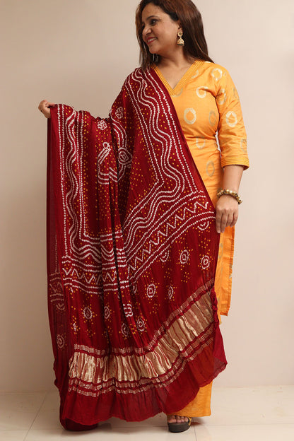 Maroon Bandhani Gajji Silk Dupatta - Elegant Ethnic Wear - Luxurion World