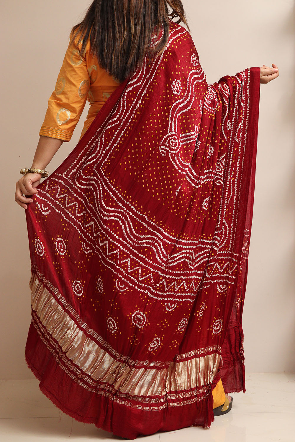 Maroon Bandhani Gajji Silk Dupatta - Elegant Ethnic Wear - Luxurion World