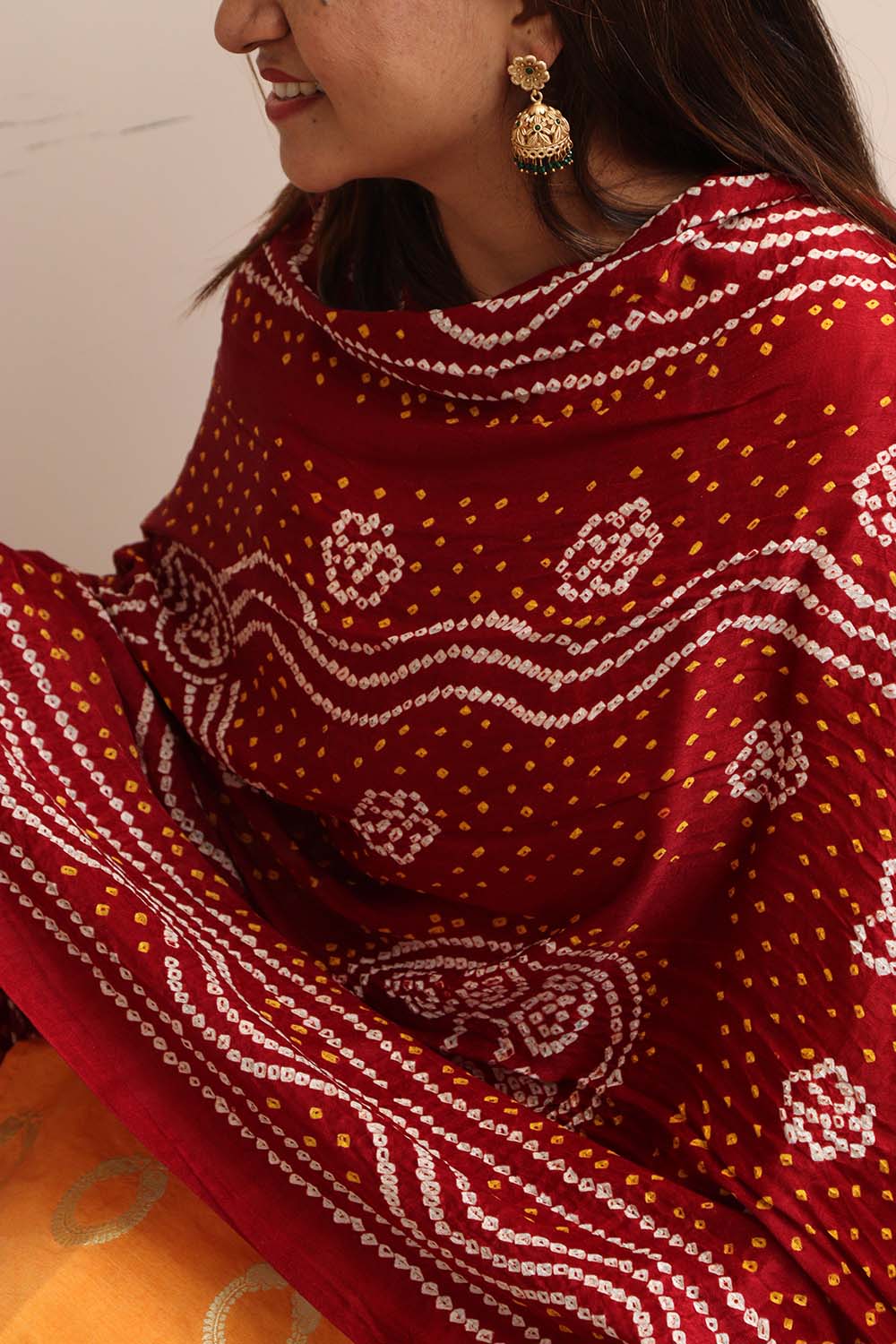 Maroon Bandhani Gajji Silk Dupatta - Elegant Ethnic Wear - Luxurion World