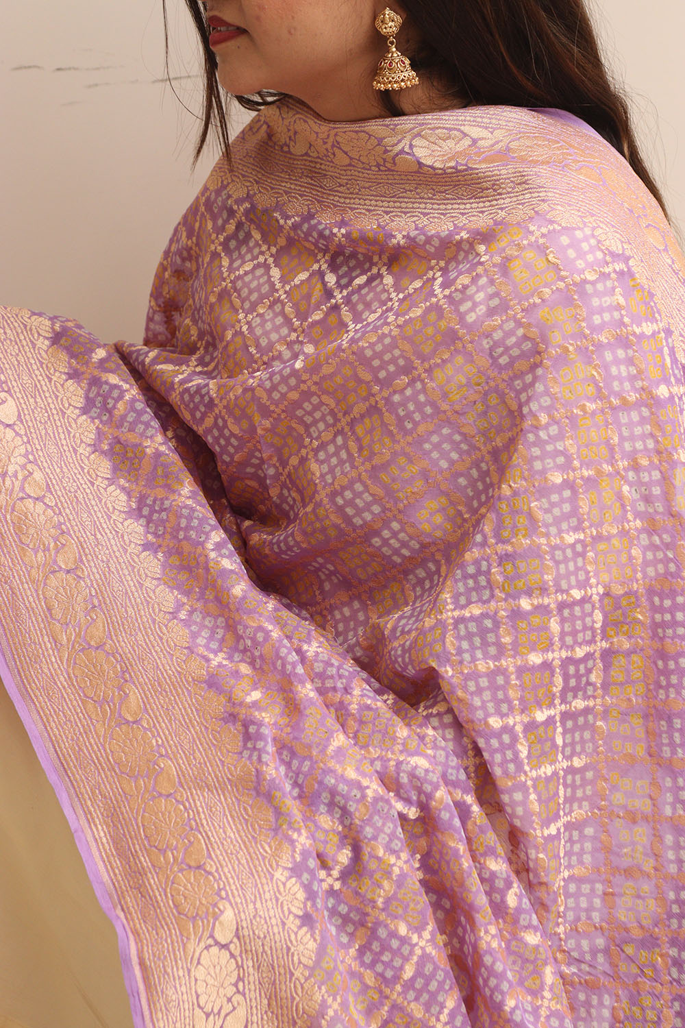 Elegant Purple Banarasi Bandhani Pure Georgette Dupatta - Luxurion World