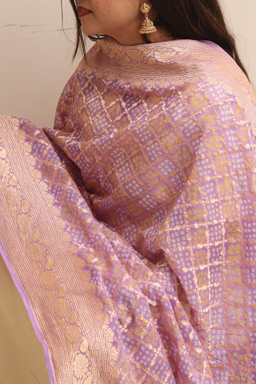 Elegant Purple Banarasi Bandhani Pure Georgette Dupatta - Luxurion World- Crafted Heirlooms