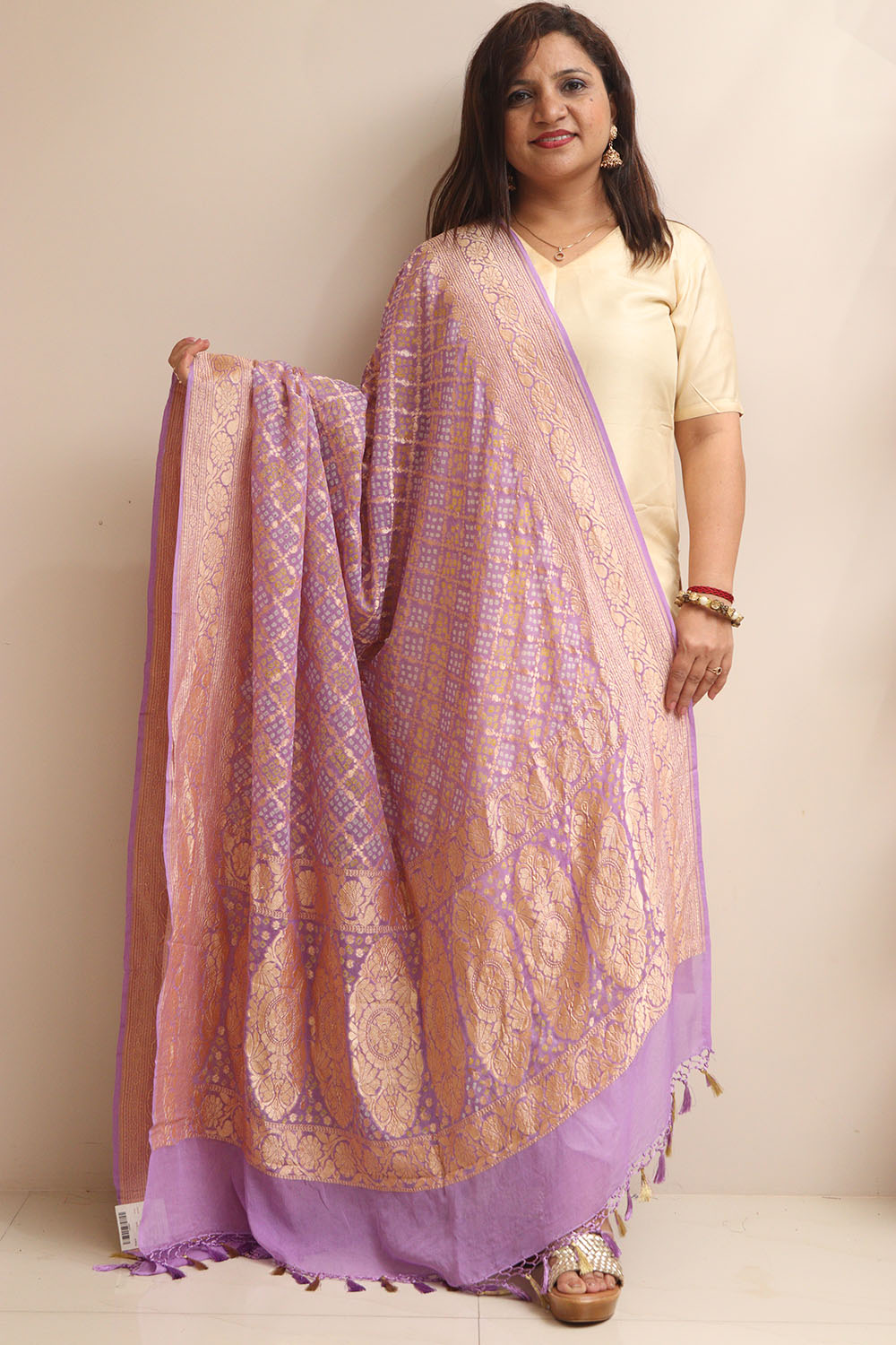 Elegant Purple Banarasi Bandhani Pure Georgette Dupatta - Luxurion World