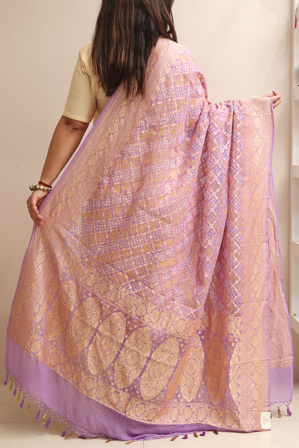 Elegant Purple Banarasi Bandhani Pure Georgette Dupatta - Luxurion World- Crafted Heirlooms
