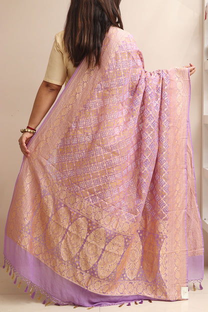 Elegant Purple Banarasi Bandhani Pure Georgette Dupatta - Luxurion World