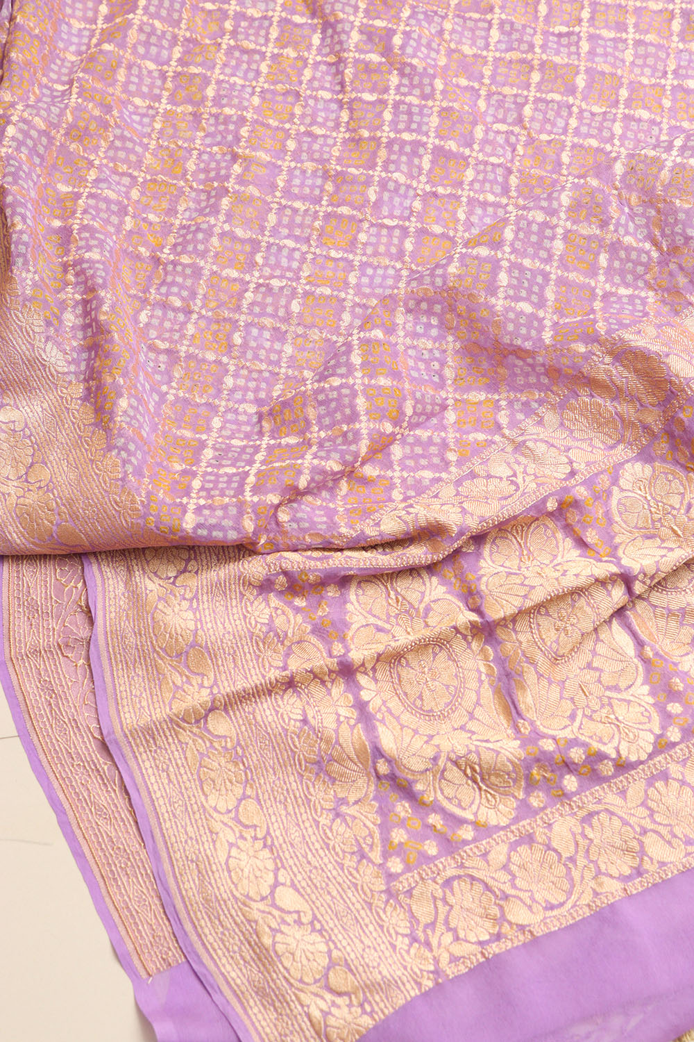 Elegant Purple Banarasi Bandhani Pure Georgette Dupatta - Luxurion World- Crafted Heirlooms