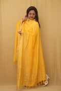 Stunning Yellow Bhagalpur Kota Cotton Dupatta with Temple Design - Luxurion World
