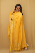 Stunning Yellow Bhagalpur Kota Cotton Dupatta with Temple Design - Luxurion World