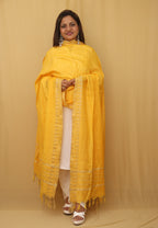 Stunning Yellow Bhagalpur Kota Cotton Dupatta with Temple Design - Luxurion World