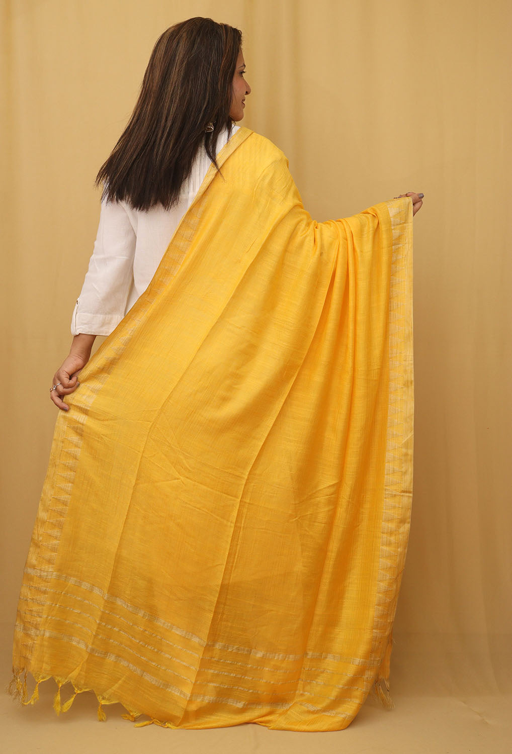 Stunning Yellow Bhagalpur Kota Cotton Dupatta with Temple Design - Luxurion World
