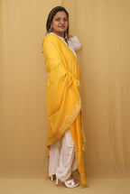 Stunning Yellow Bhagalpur Kota Cotton Dupatta with Temple Design - Luxurion World