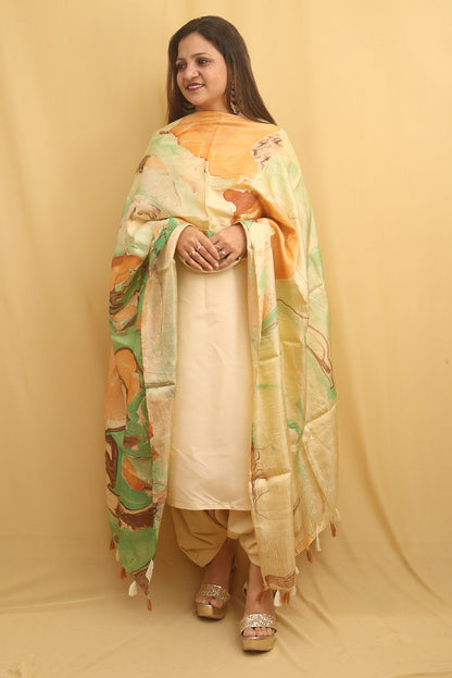 Multicolor Marble Print Hand Dye Banana Silk Dupatta - Luxurion World