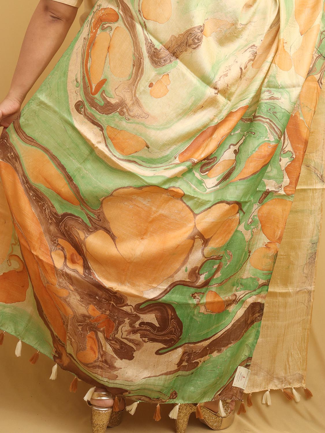 Multicolor Marble Print Hand Dye Banana Silk Dupatta - Luxurion World