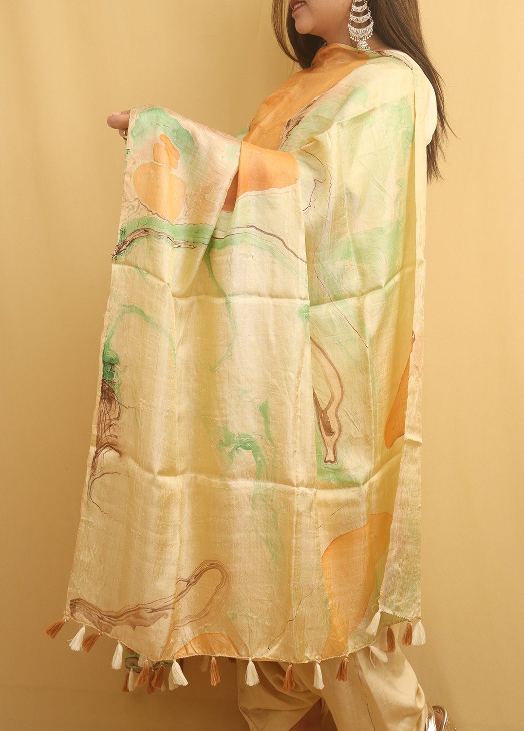 Multicolor Marble Print Hand Dye Banana Silk Dupatta - Luxurion World