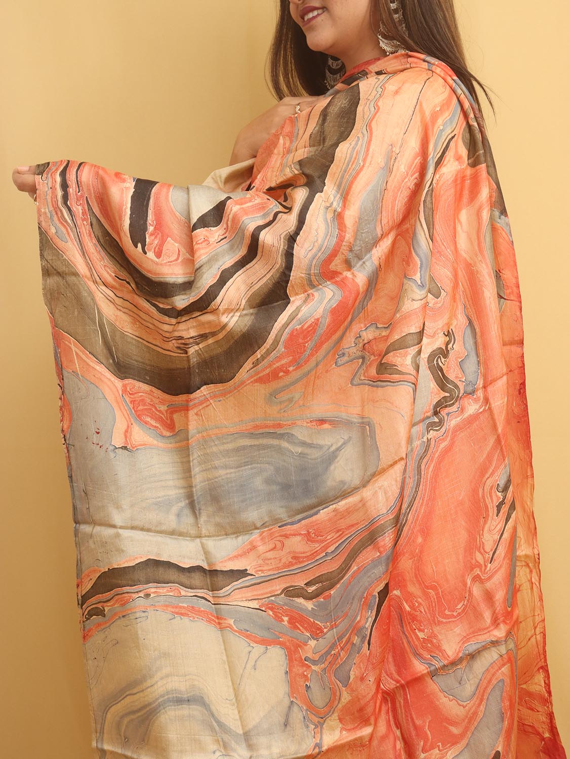 Multicolor Marble Print Hand Dye Banana Silk Dupatta - Luxurion World