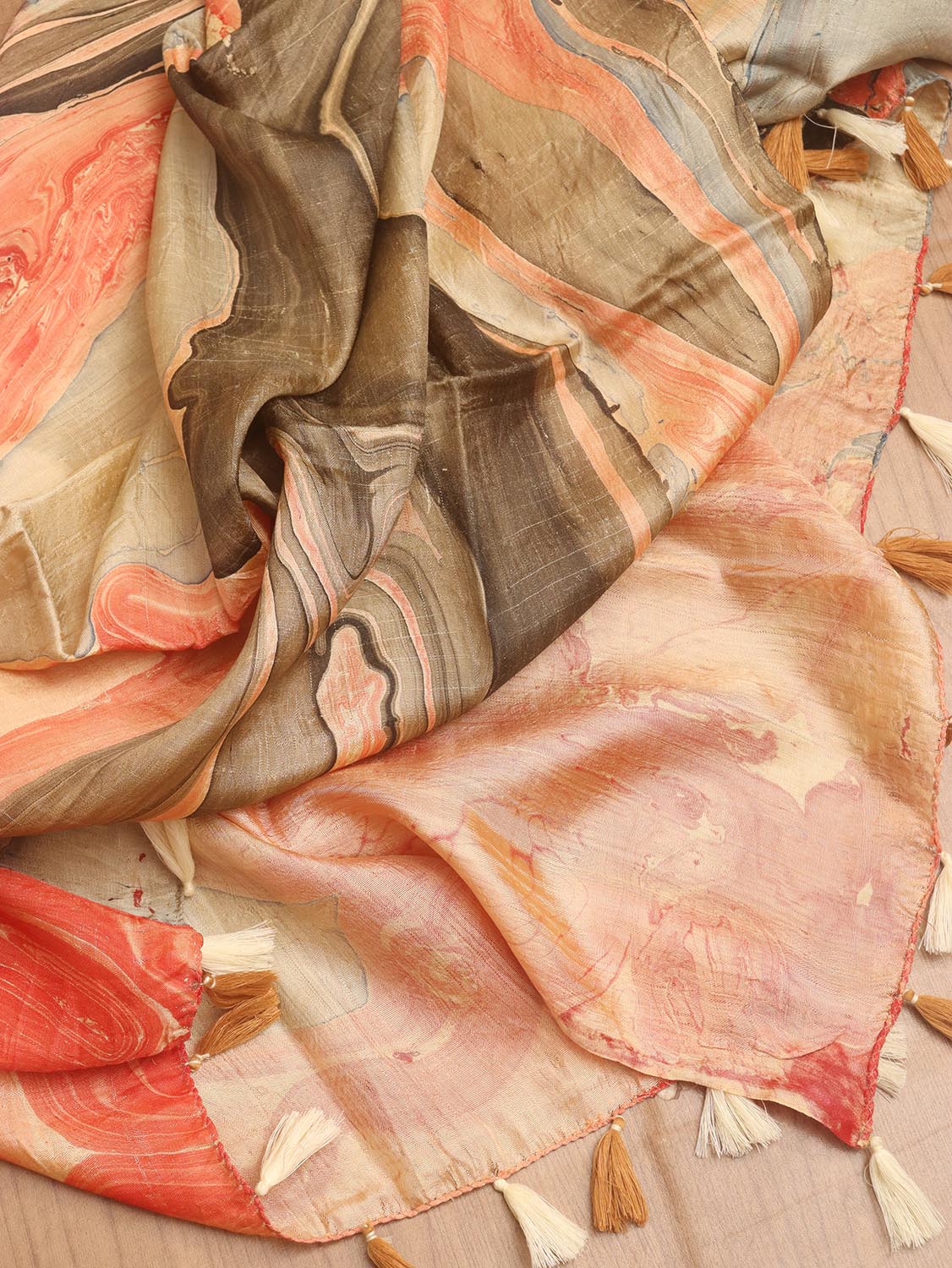 Multicolor Marble Print Hand Dye Banana Silk Dupatta - Luxurion World