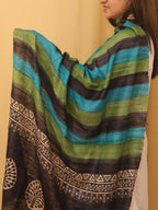 Multicolor Block Printed Tussar Ghicha Silk Dupatta - Luxurion World