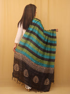 Multicolor Block Printed Tussar Ghicha Silk Dupatta - Luxurion World