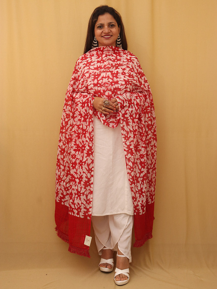 Red Batik Cotton Dupatta - Luxurion World