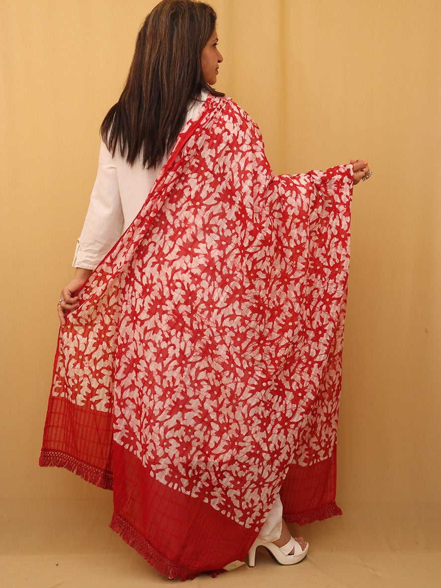 Red Batik Cotton Dupatta - Luxurion World