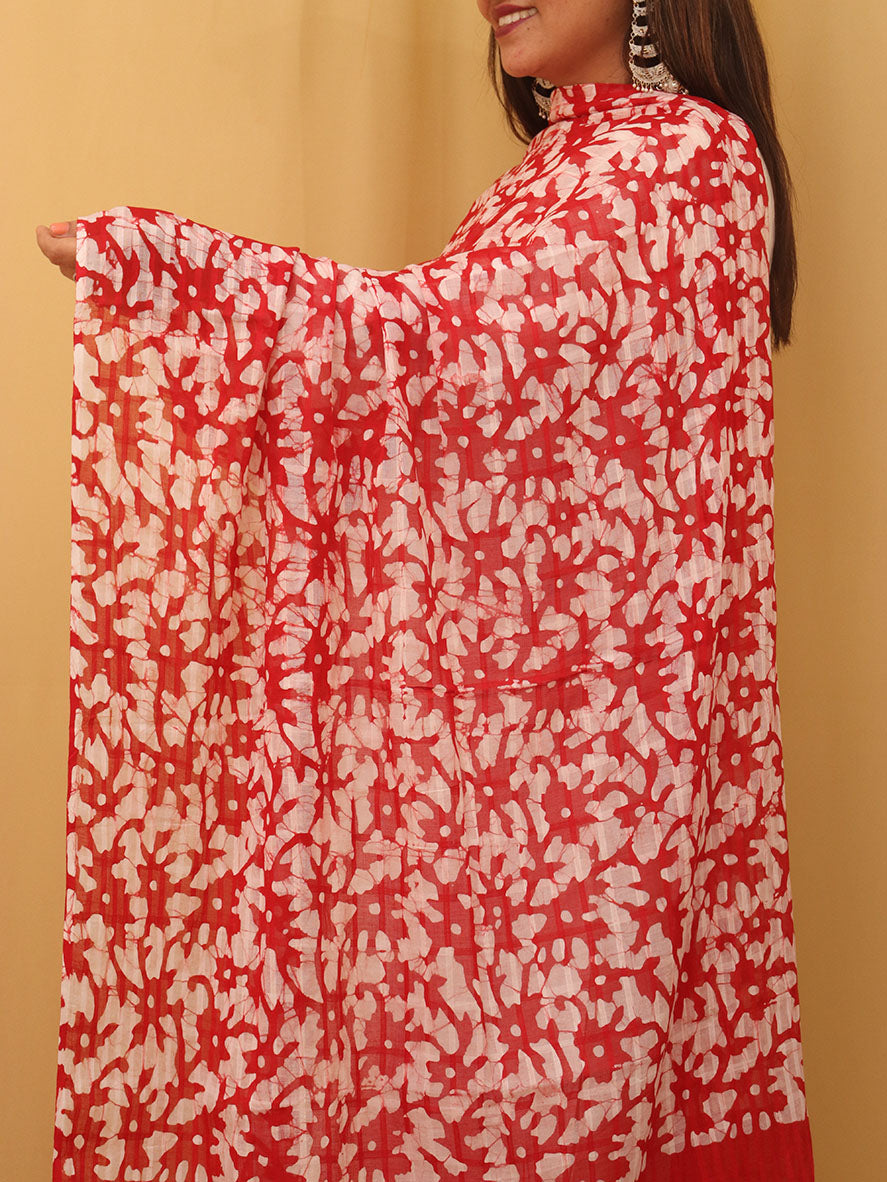 Red Batik Cotton Dupatta - Luxurion World
