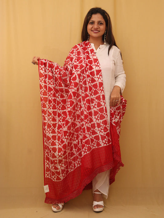 Red Batik Cotton Dupatta - Luxurion World