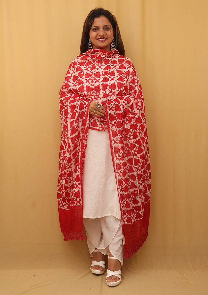 Red Batik Cotton Dupatta - Luxurion World