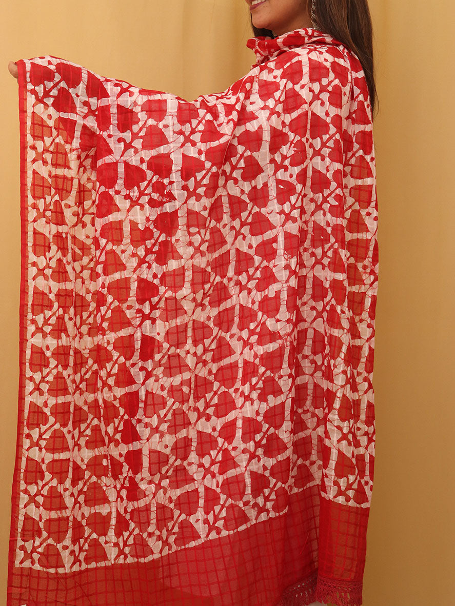 Red Batik Cotton Dupatta - Luxurion World