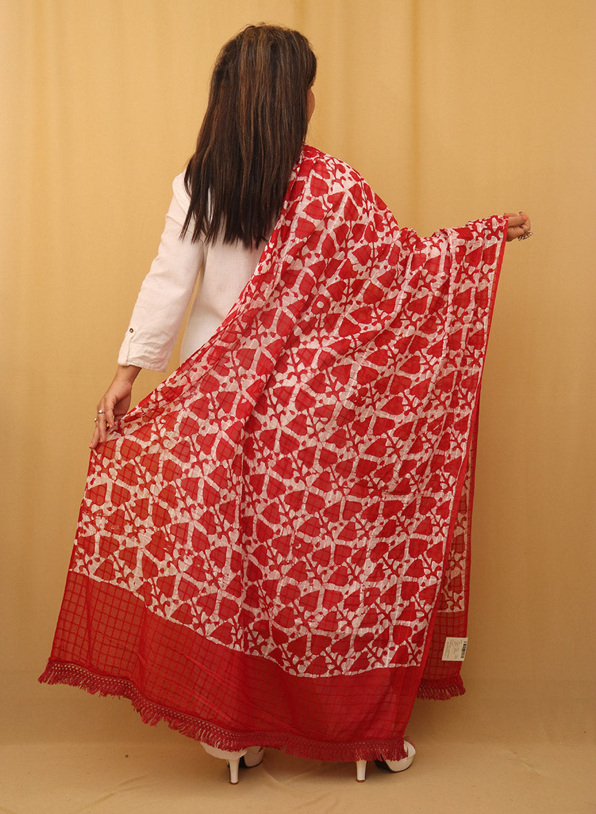 Red Batik Cotton Dupatta - Luxurion World