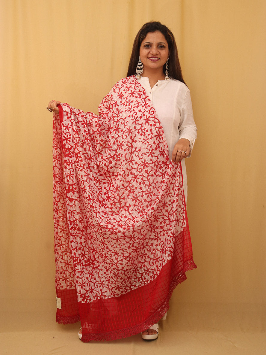 Red Batik Cotton Dupatta - Luxurion World