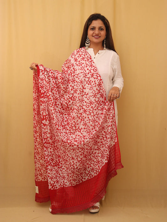 Red Batik Cotton Dupatta - Luxurion World